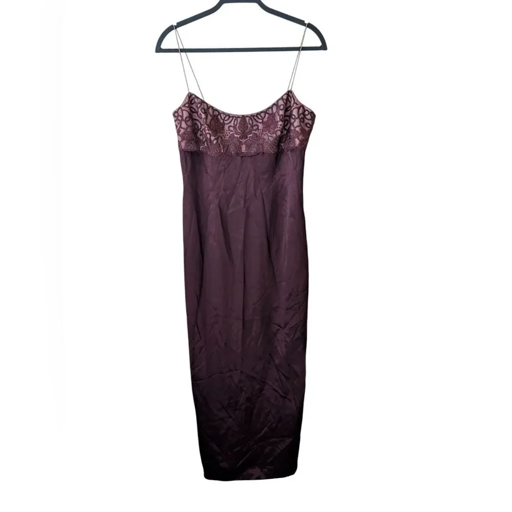 Vintage Laundry By Shelli Segal 1995 Embroidered‎ Leaf Formal Burgundy Dress 10